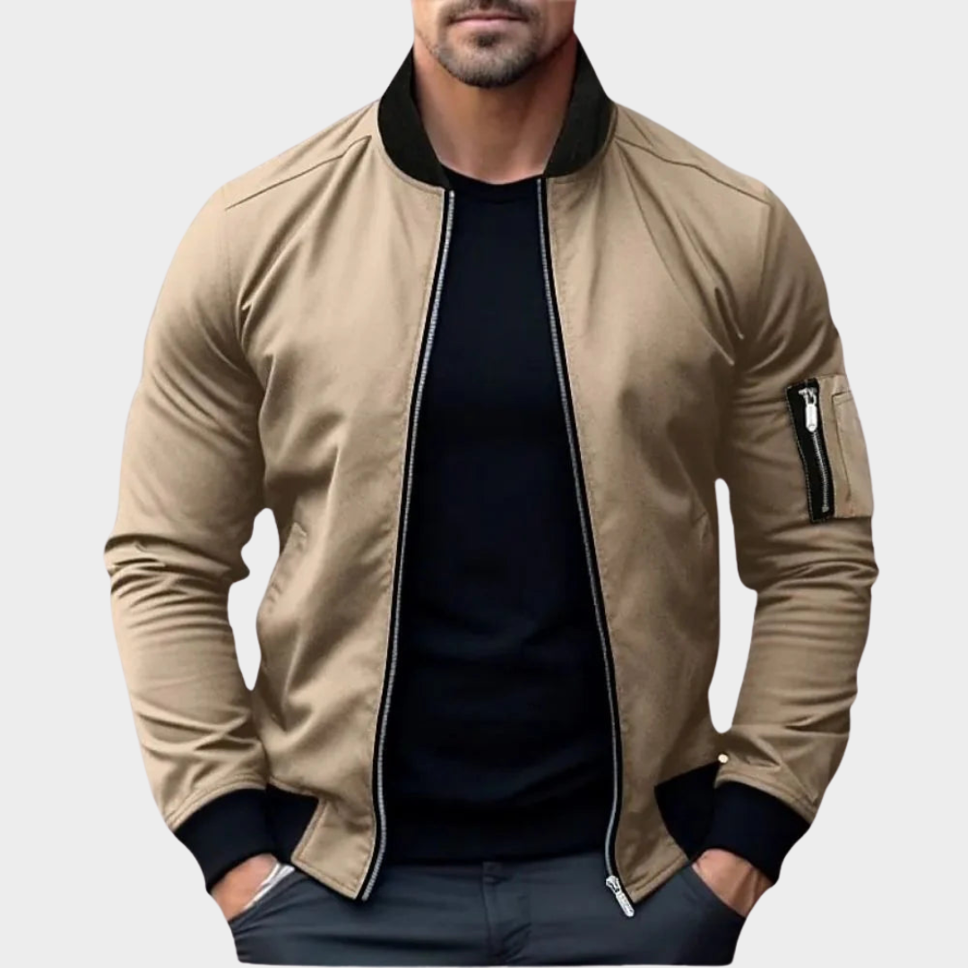 Men's Solid Bomber Jacket – Zipper Front Windbreaker – Casual Lightweight Coat – Multiple Colours