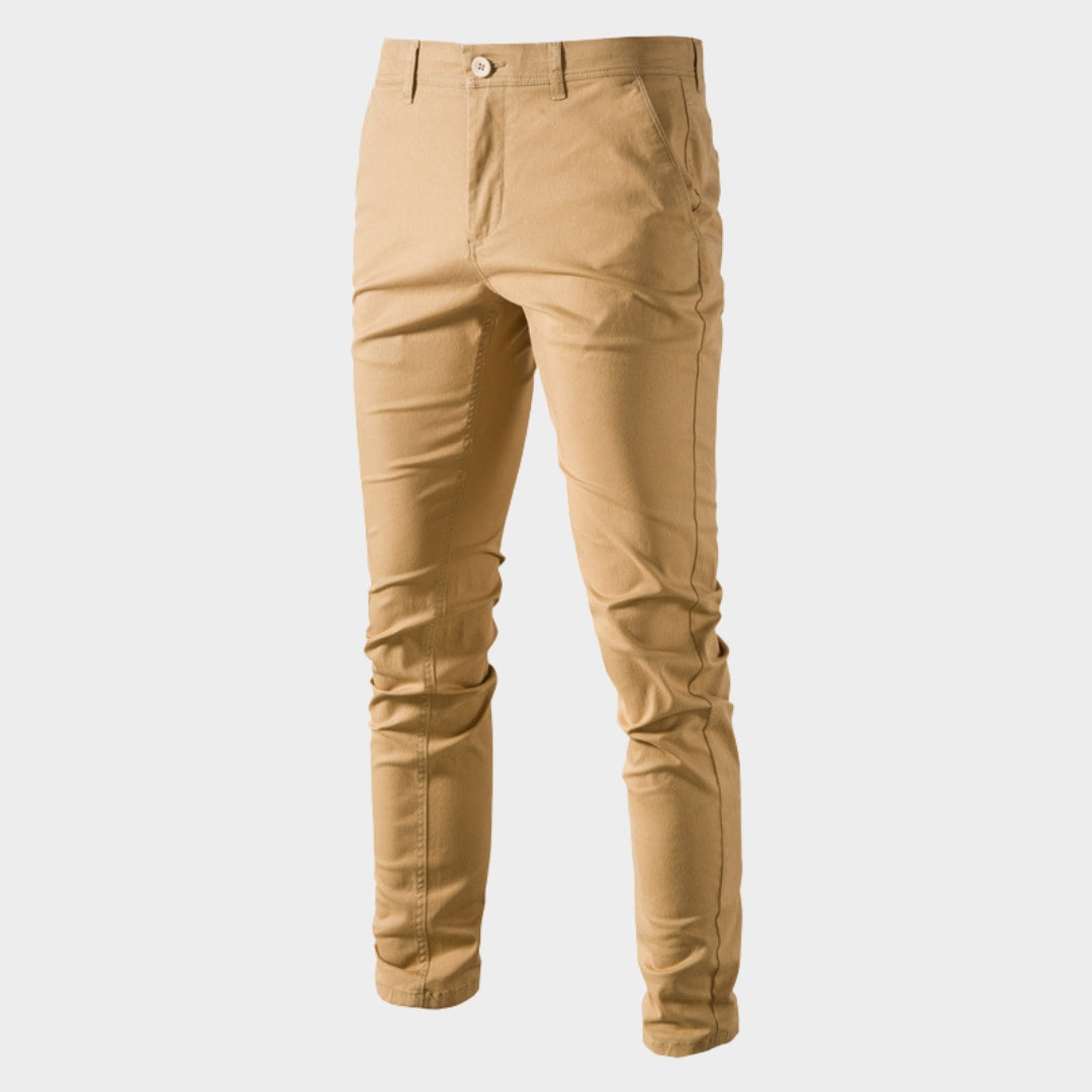 Men's Slim Fit Cotton Trousers - Stretch Fabric - Lightweight & Breathable - Business Casual - Multiple Colours