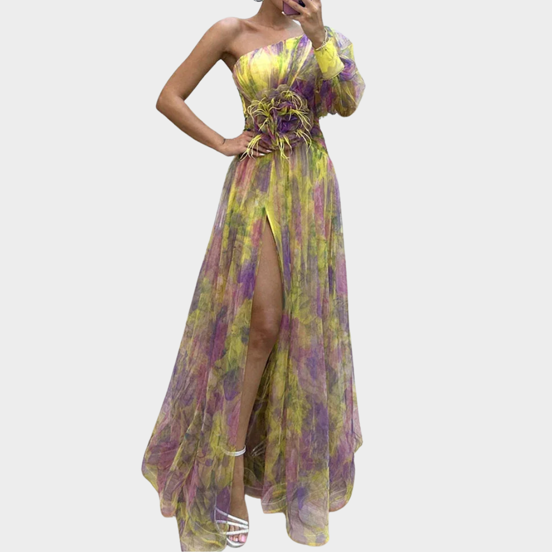 Women’s Long Maxi Dress – One Shoulder Mesh Party Style with High Waist Fit – Lightweight Loose Silhouette – Multiple Colours