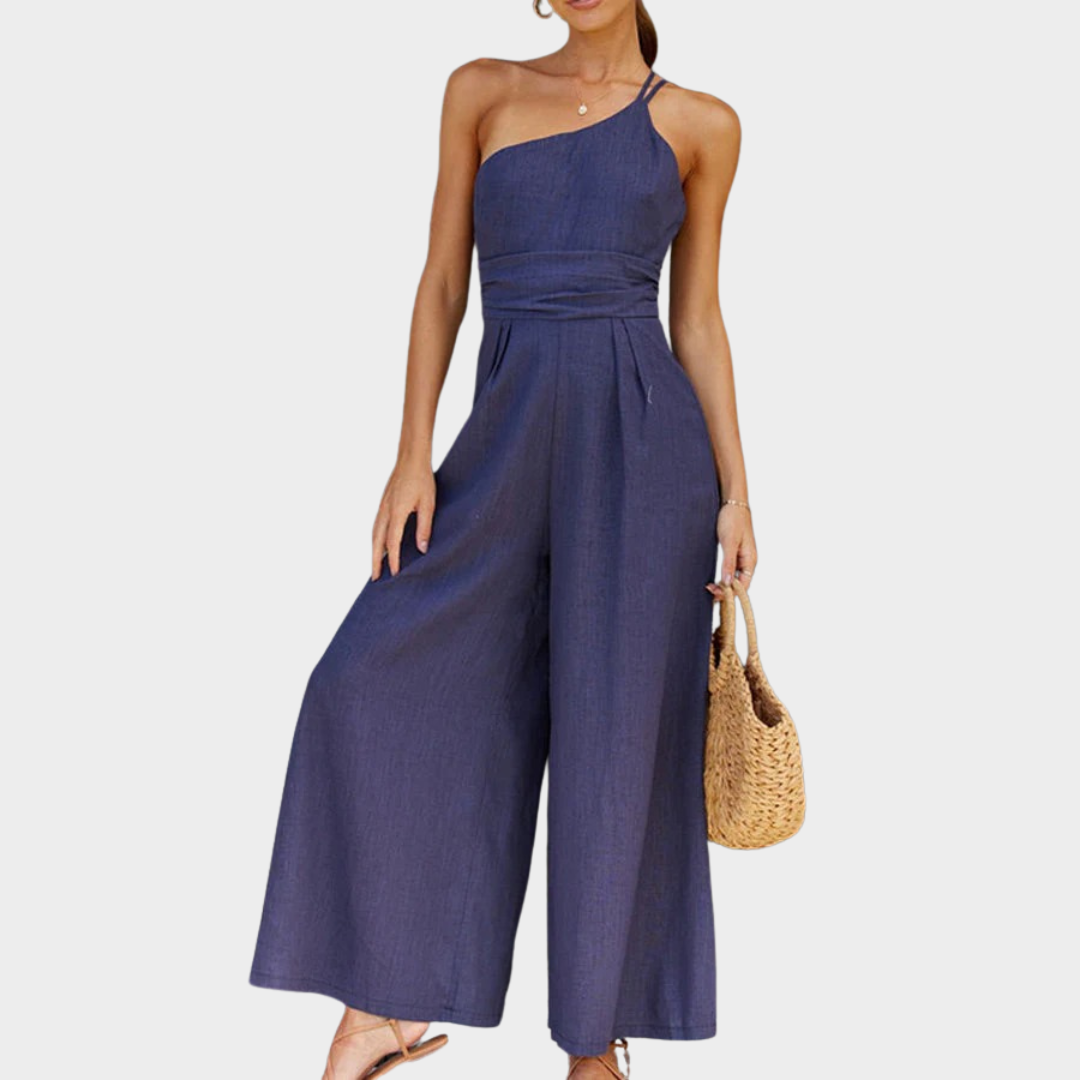Women’s One-Shoulder Wide-Leg Jumpsuit – Elegant Loose Fit with Cotton-Linen Blend – Lightweight Comfortable Style – Multiple Colours