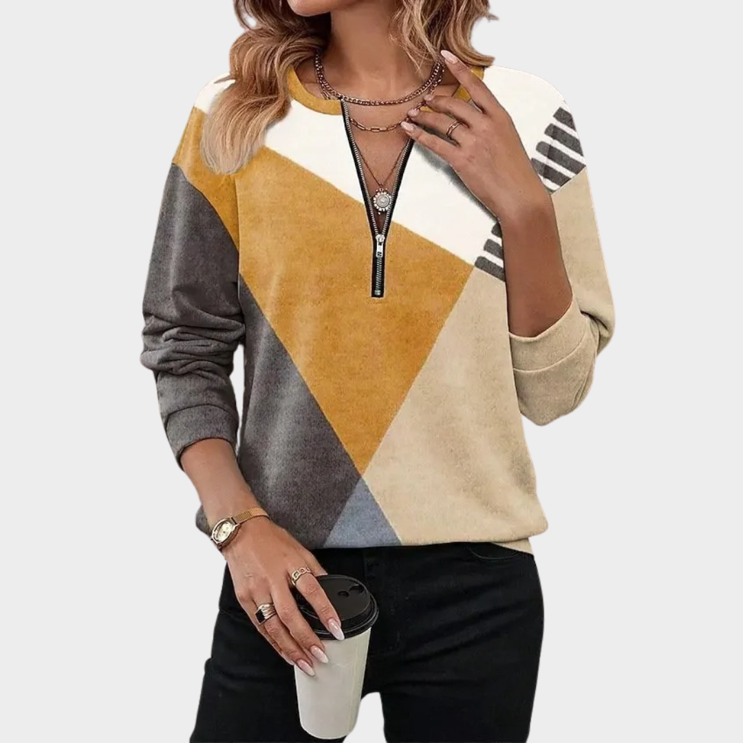 Women’s Colour Block V-Neck Sweatshirt – Loose Fit Long Sleeve Pullover – Crew Neck Hoodie Style – Soft Cotton-Polyester Fabric – Multiple Colours