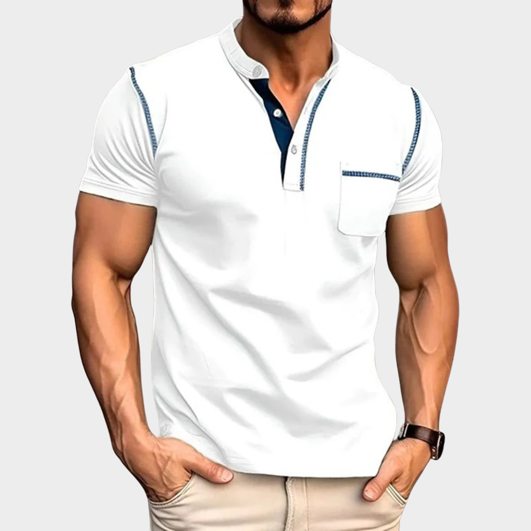 Men’s Short Sleeve Henley Shirt – Elastic Breathable Fit – Button-Up Crewneck – Multiple Colours