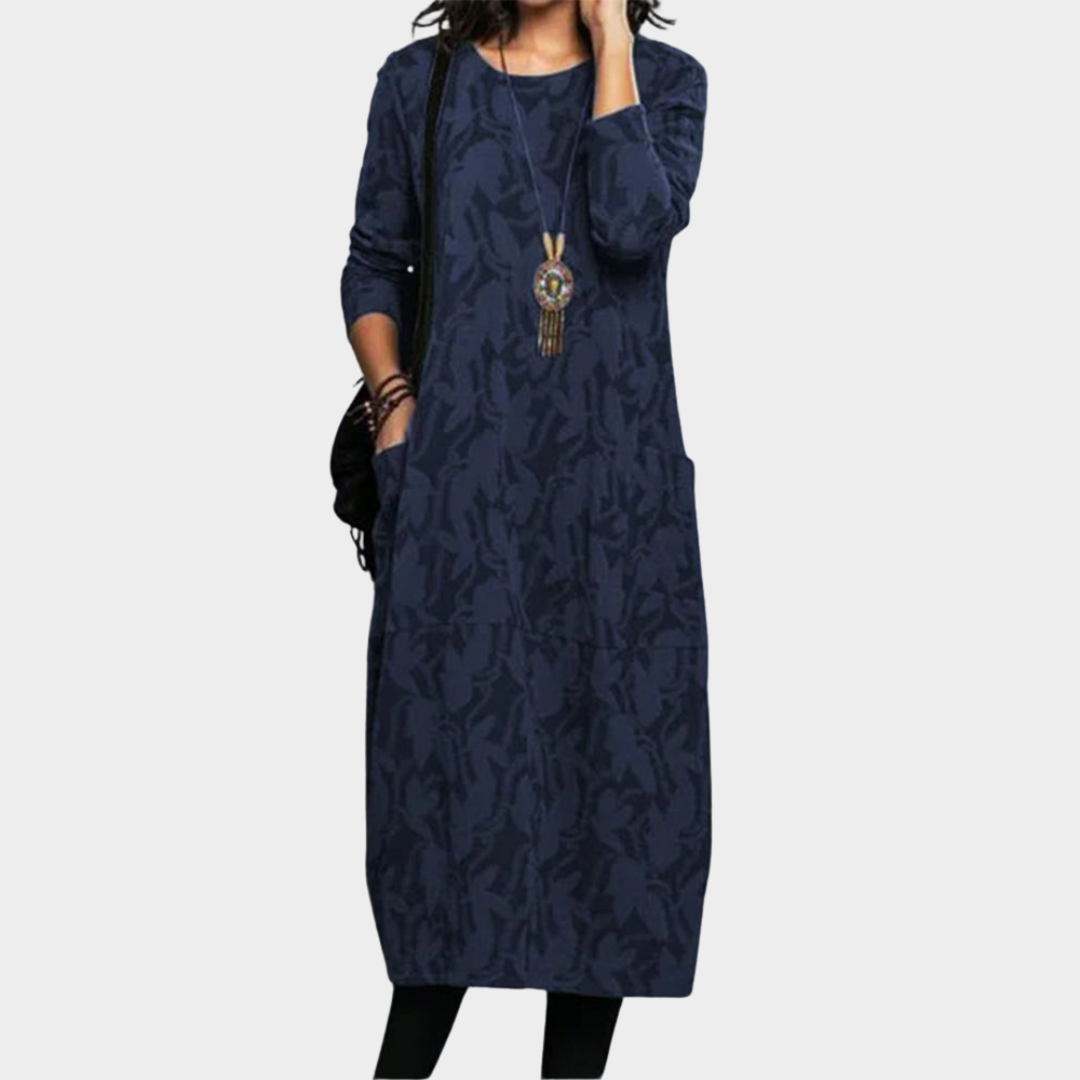 Women's Casual Dress – Elegant Long Sleeve – Round Neck – Printed Design – Multiple Colours