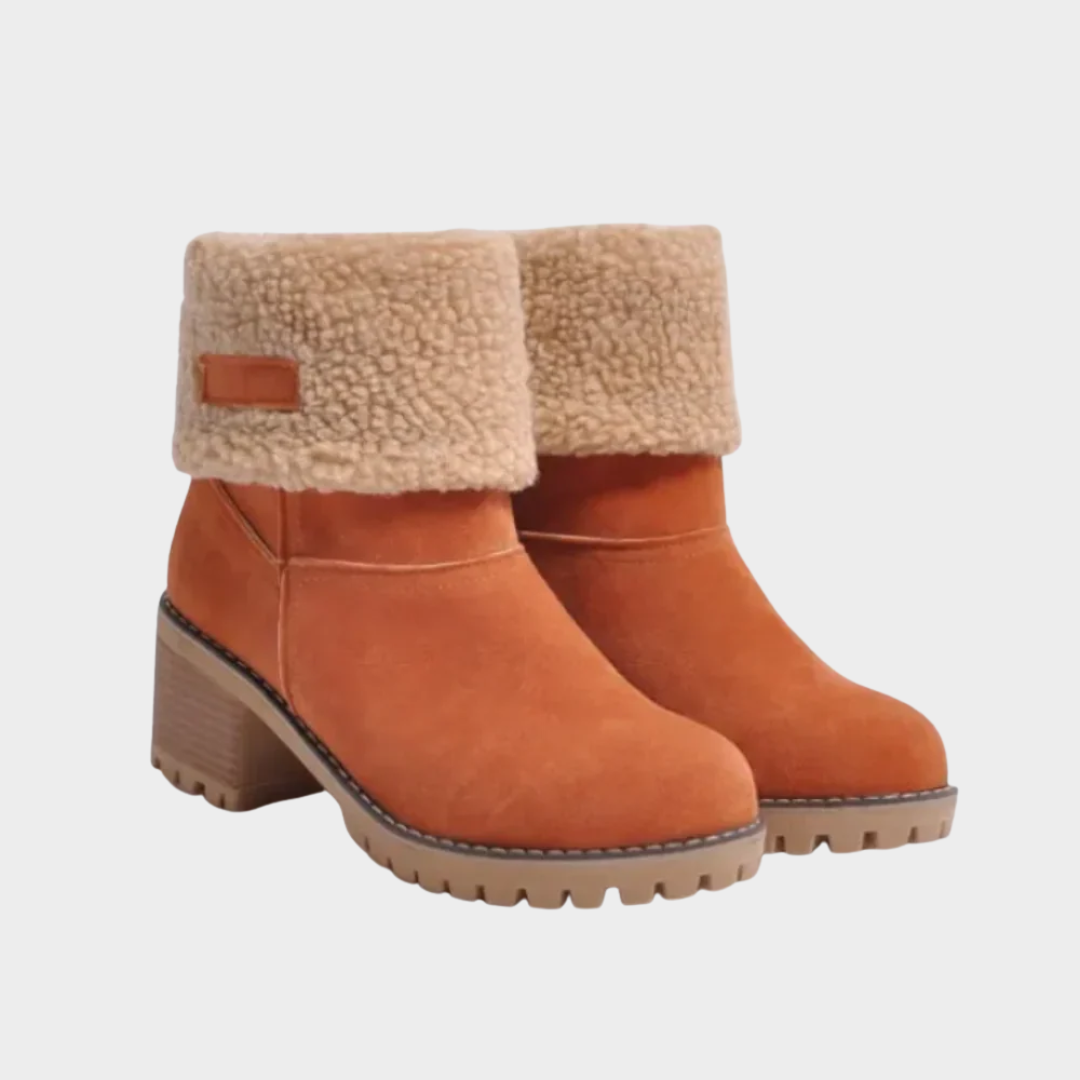 Women’s Shearling Lined Ankle Boots – Fold-Over Cuff – Chunky Heel – Cozy Warm Interior – Multiple Colours