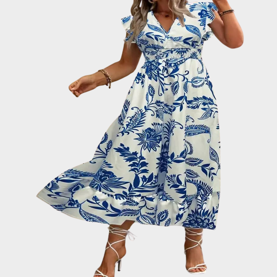 Women's Elegant Ruffle Sleeve Dress – Flattering A-Line Fit – Soft & Breathable Fabric – Blue