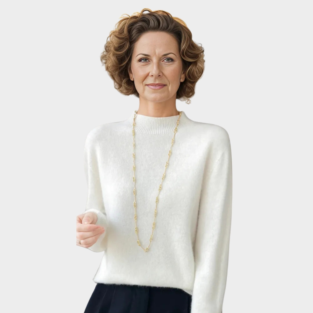 Women’s Fall Winter Merino Wool Sweater – Mock Collar Pullover, Multiple Colors
