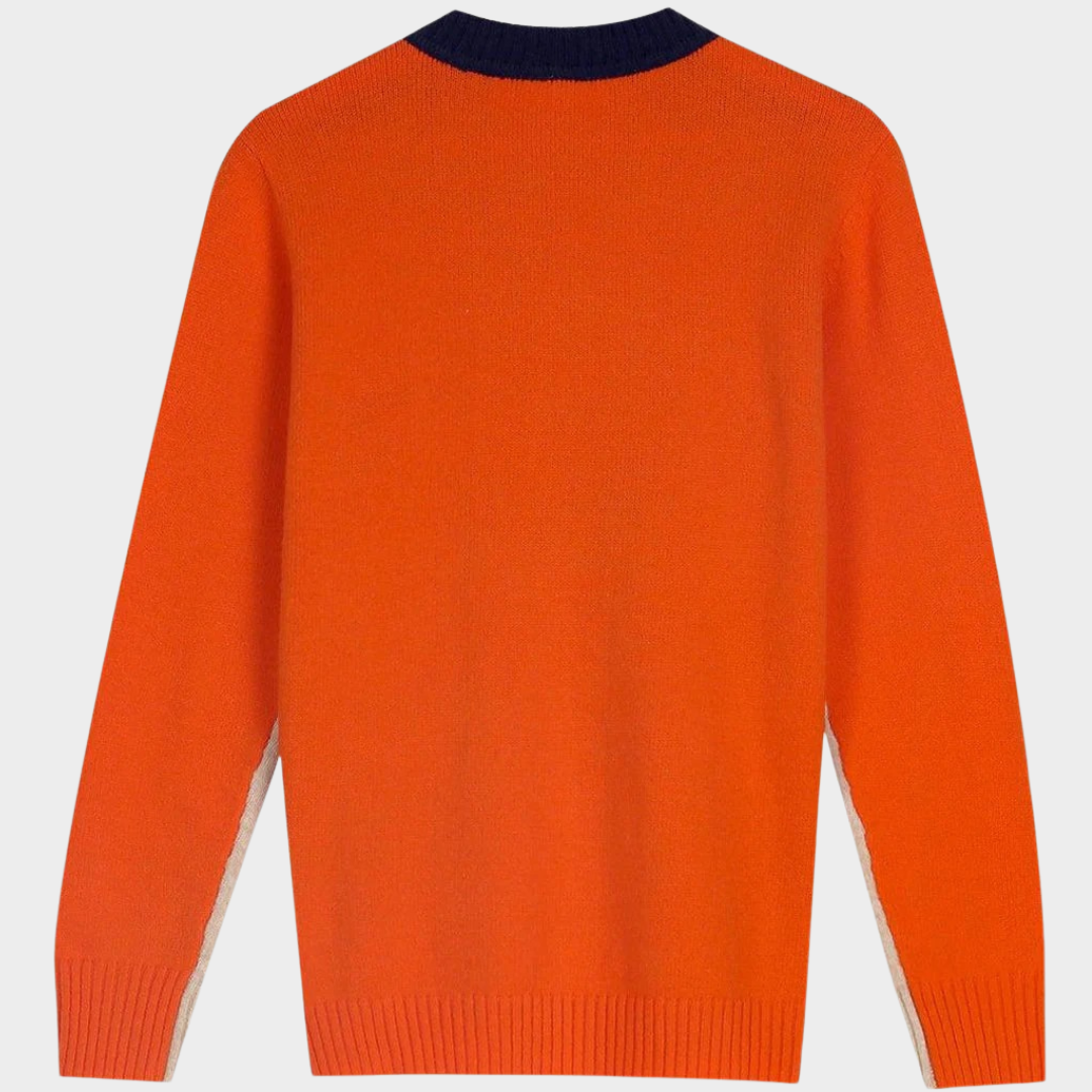 Women Knitted Sweater – Vintage Inspired O Neck Pullover – Loose Casual Fit – Soft Wool Blend Spliced Knitwear – Blue
