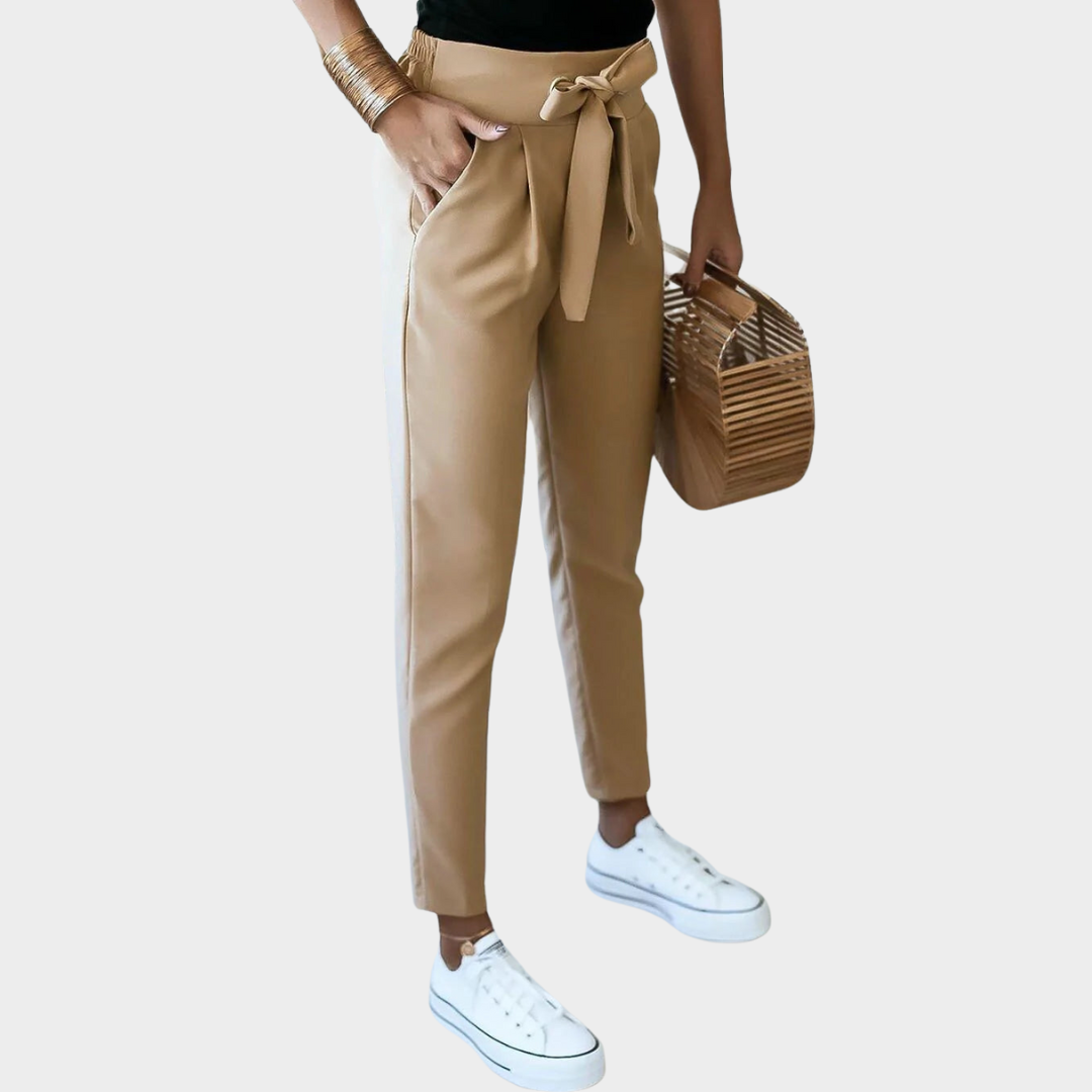 Women's High-Waist Pencil Trousers – Slim Fit – Bandage Detail – Pocket Design – Stylish Streetwear – Multiple Colours