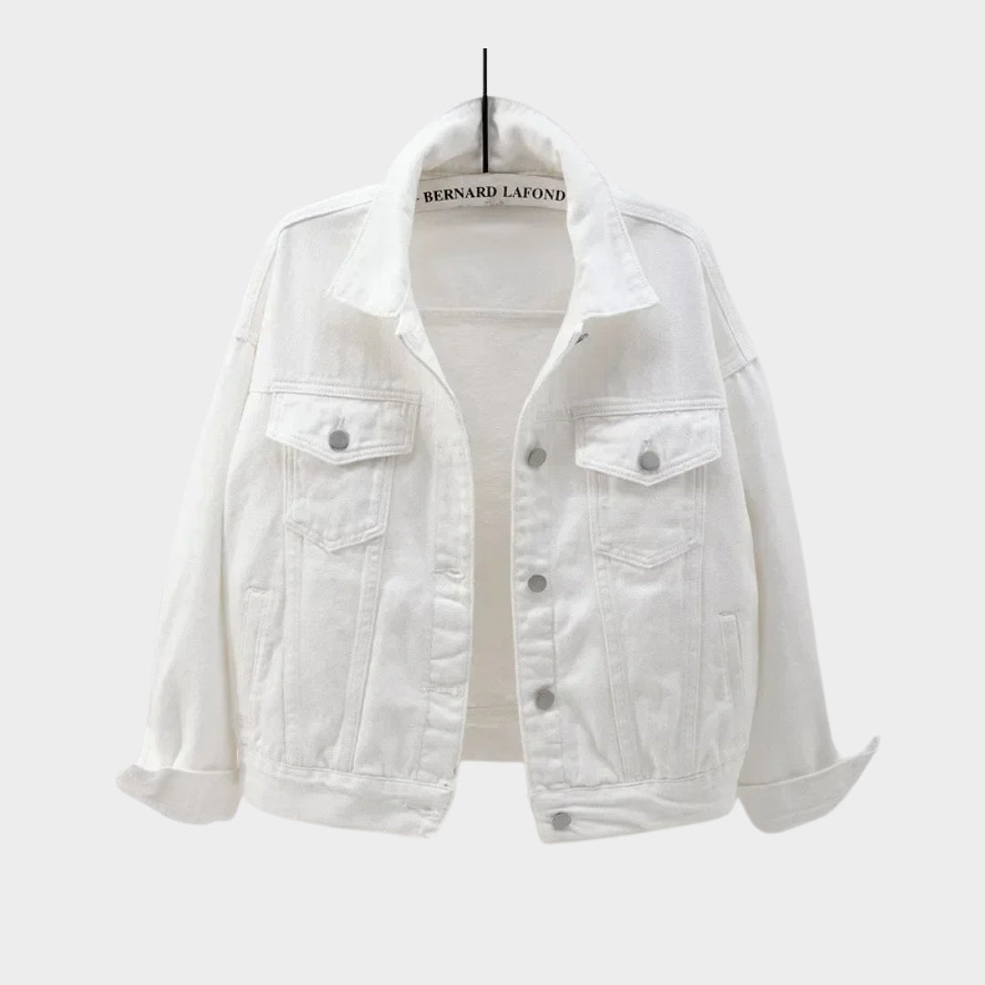 Women’s Denim Jacket – Short Casual Outerwear, Spring/Autumn, Loose Fit, Available in White, Black, Purple, Red
