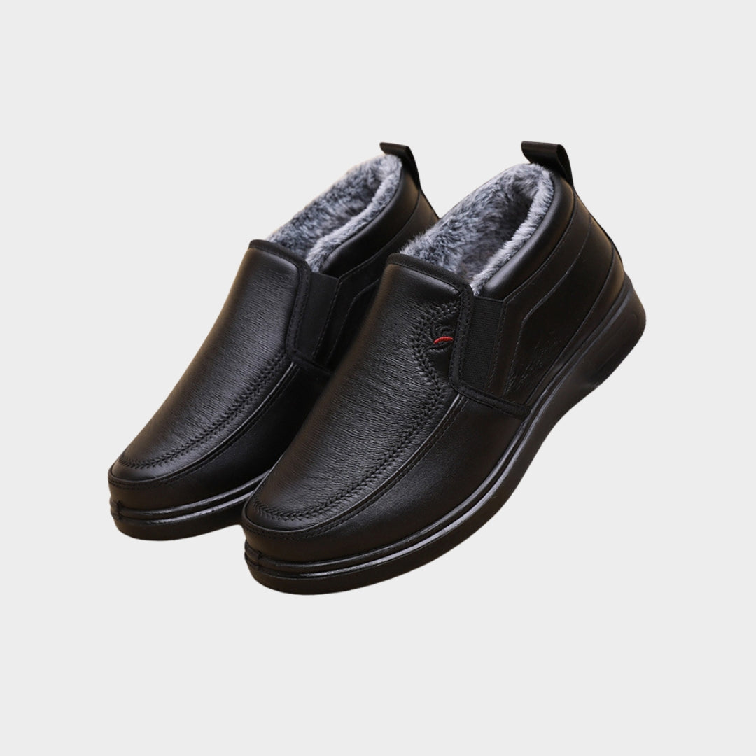 Men’s Winter Cotton Shoes - Waterproof Anti-Slip Plush Warm Casual Snow Boots, Flat Sole Comfort Shoes, Black, Brown