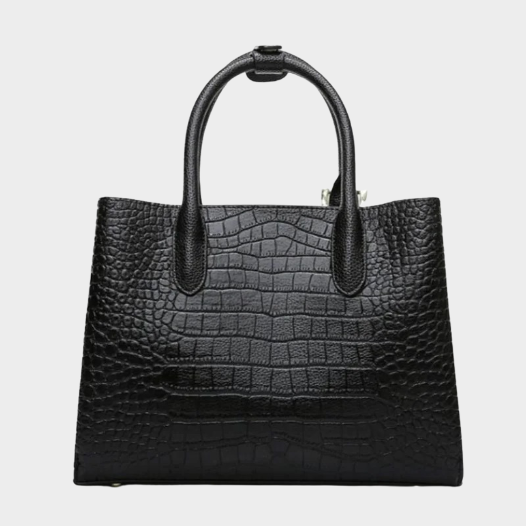 Women Handbag – Alligator Print PU Leather with Double Handle and Structured Design – Black