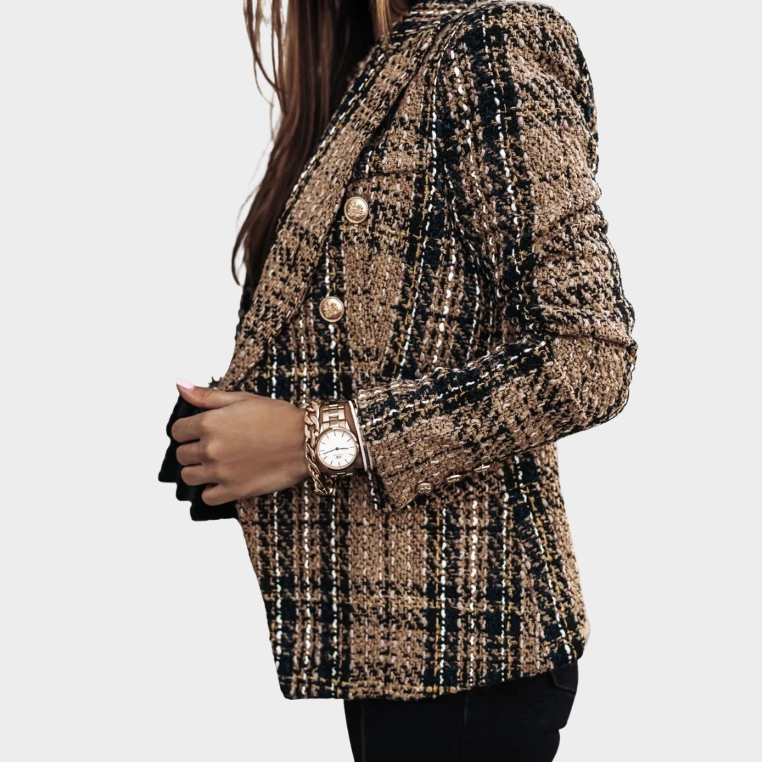 Women’s Printed Double Button Suit Jacket – Long Sleeve Slim Fit Polyester Fiber Blazer – Multiple Colours
