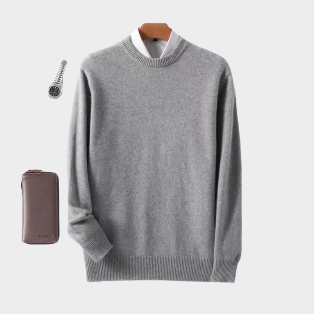 Men's Cashmere Wool Sweater – Business Knitted Round Neck, Blue/Black/Beige/Grey/Navy Blue