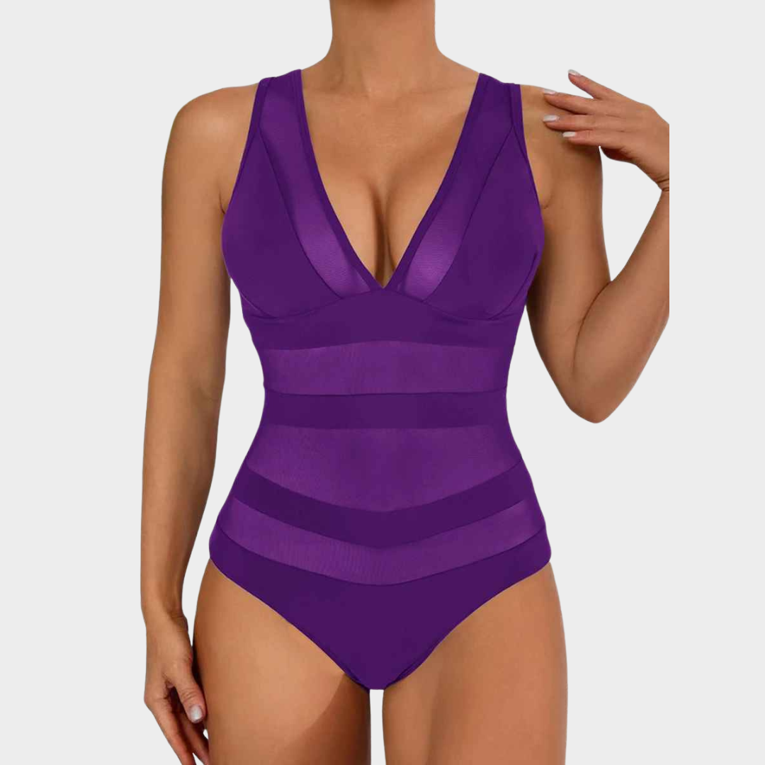 Women One-Piece Swimsuit – Slim Fit Mesh Backless Design – Soft Stretch Fabric – Multiple Colours
