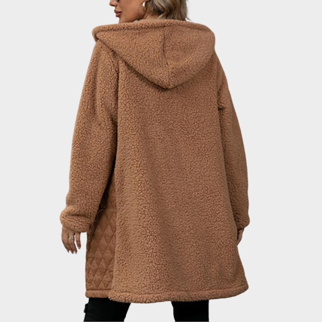 Women’s Thick Hooded Coat – Warm Long Sleeve Zipper, Brown