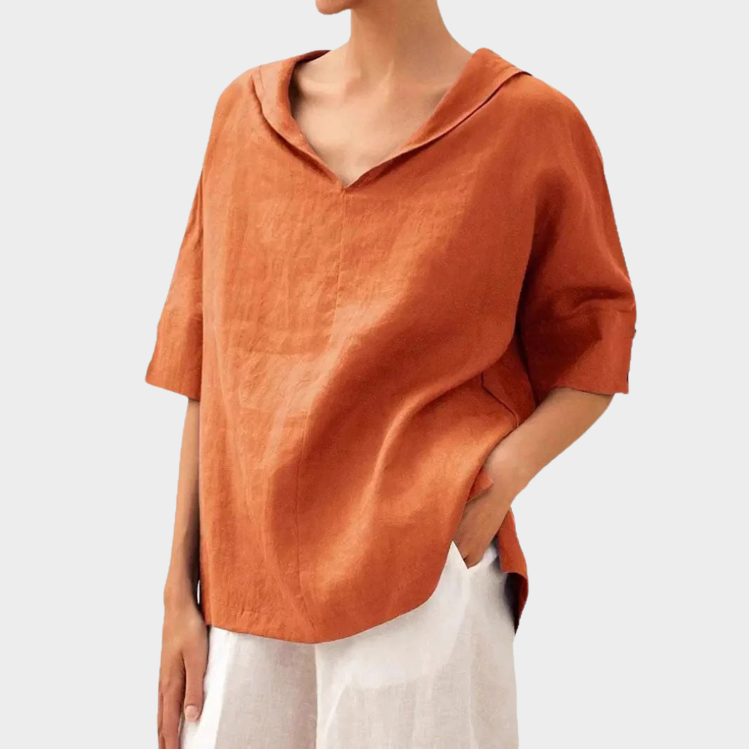 Women’s V-Neck Short Sleeve Shirt – Loose Fit Casual Top – Lightweight Fabric – Multiple Colours