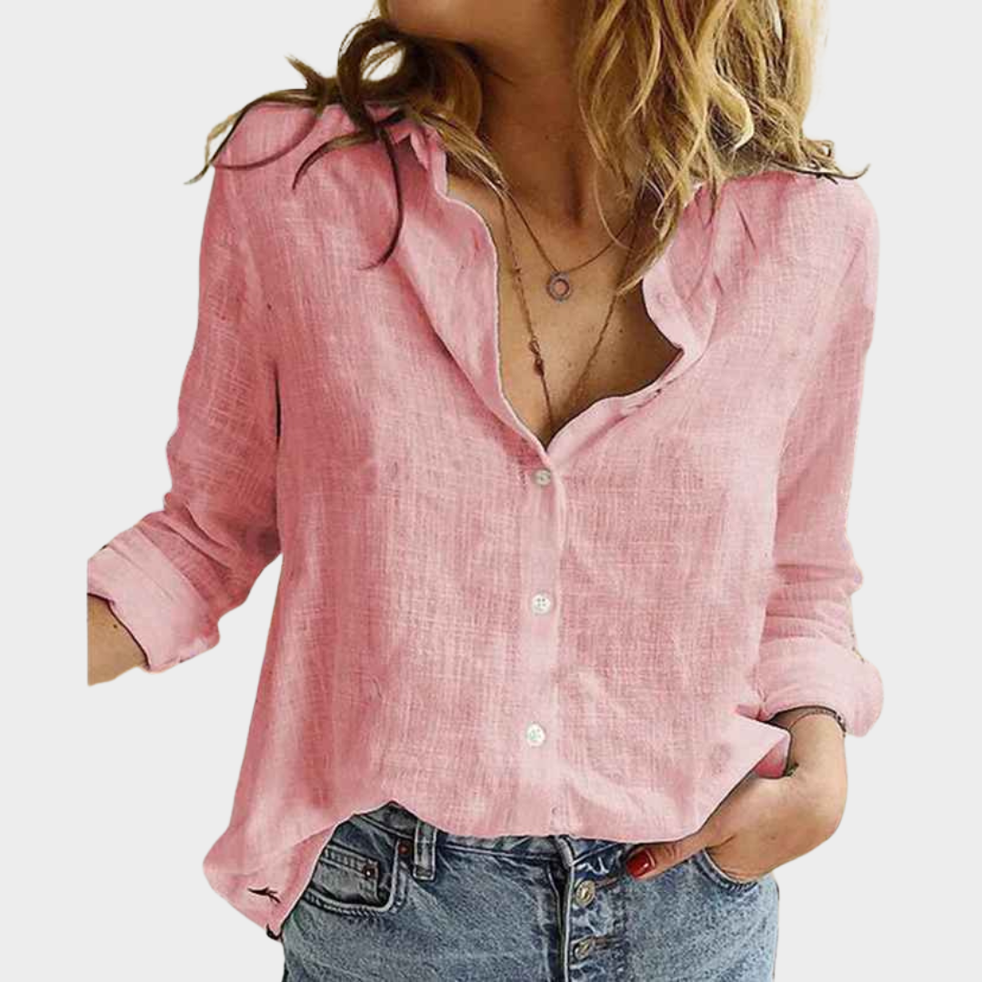 Women Long Sleeve Shirt – Loose Fit Linen Button Top Solid Colour – Multiple Colours
