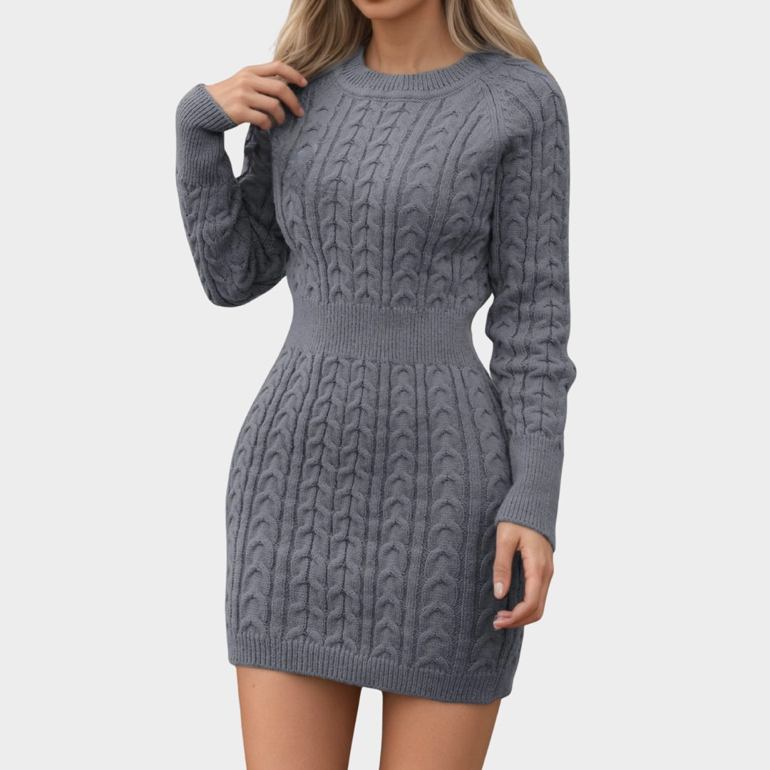 Women Knitted Sweater Dress – O-Neck Long Sleeve Mini Slim Fit Casual Pullover – Soft Knit Material – Multiple Colours