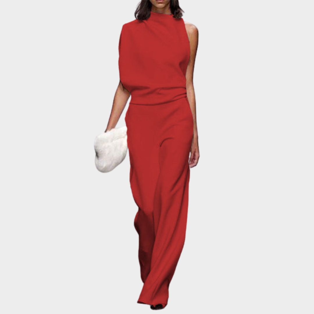 Women's Sleeveless Jumpsuit – Stand Collar – Elegant Backless Design – Multiple Colours