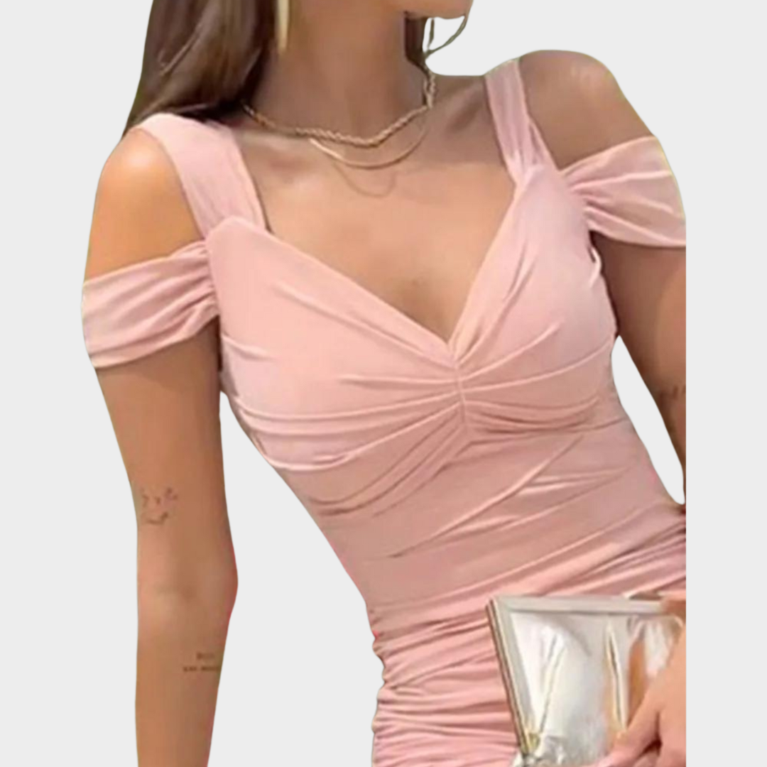 Women's Elegant Off-Shoulder Party Dress – Flattering Fit – Pink