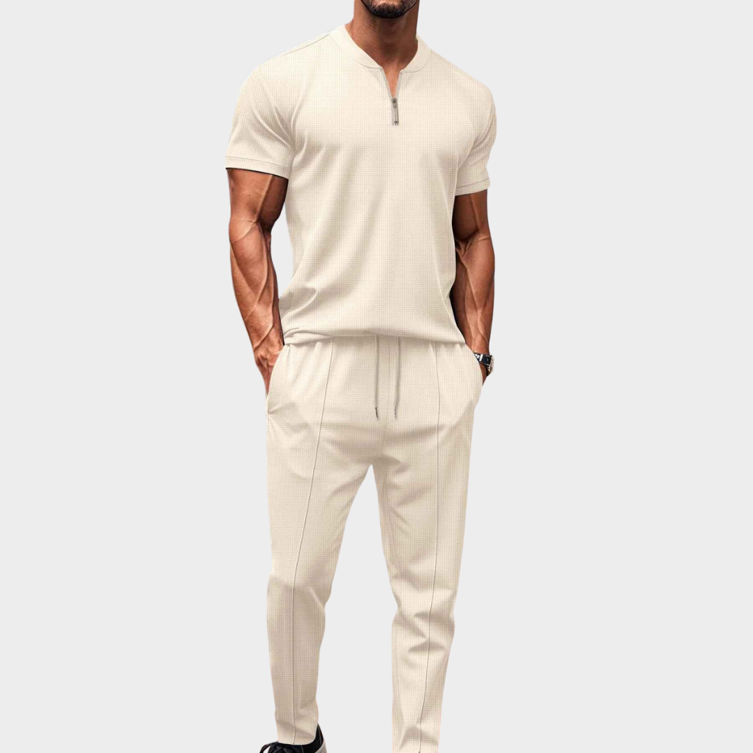 Men's Fitness Set – Slim Fit Breathable Zipped Top and Joggers in Stretch Fabric – Multiple Colours