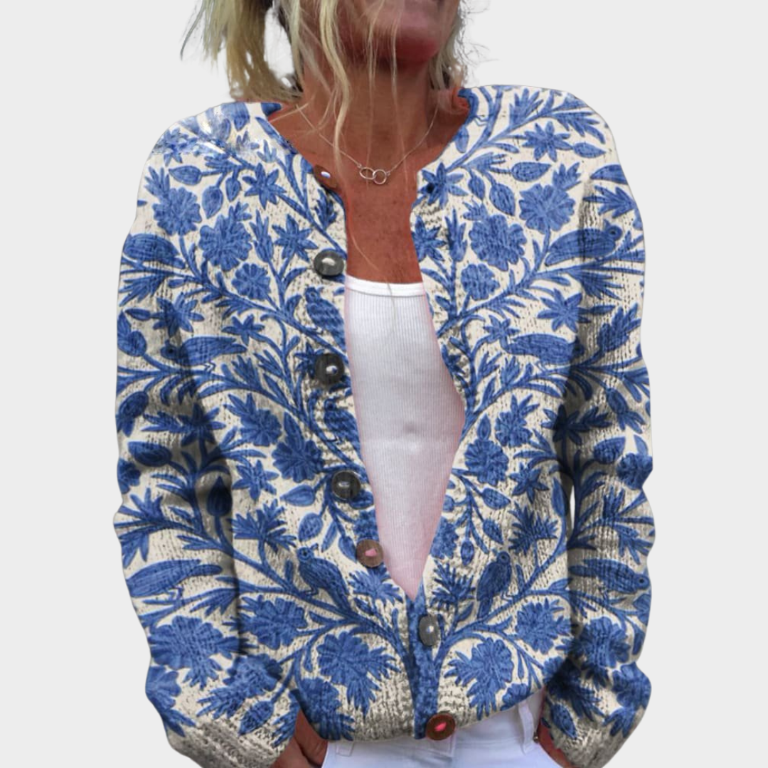 Women's Floral Knit Cardigan – V-Neck – Soft & Warm – Adjustable Fit – Multiple Colours