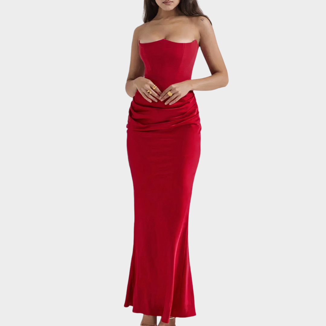 Women's Strapless Pleated Long Dress – Sleeveless – Backless – Lace-Up Party Gown – Multiple Colours
