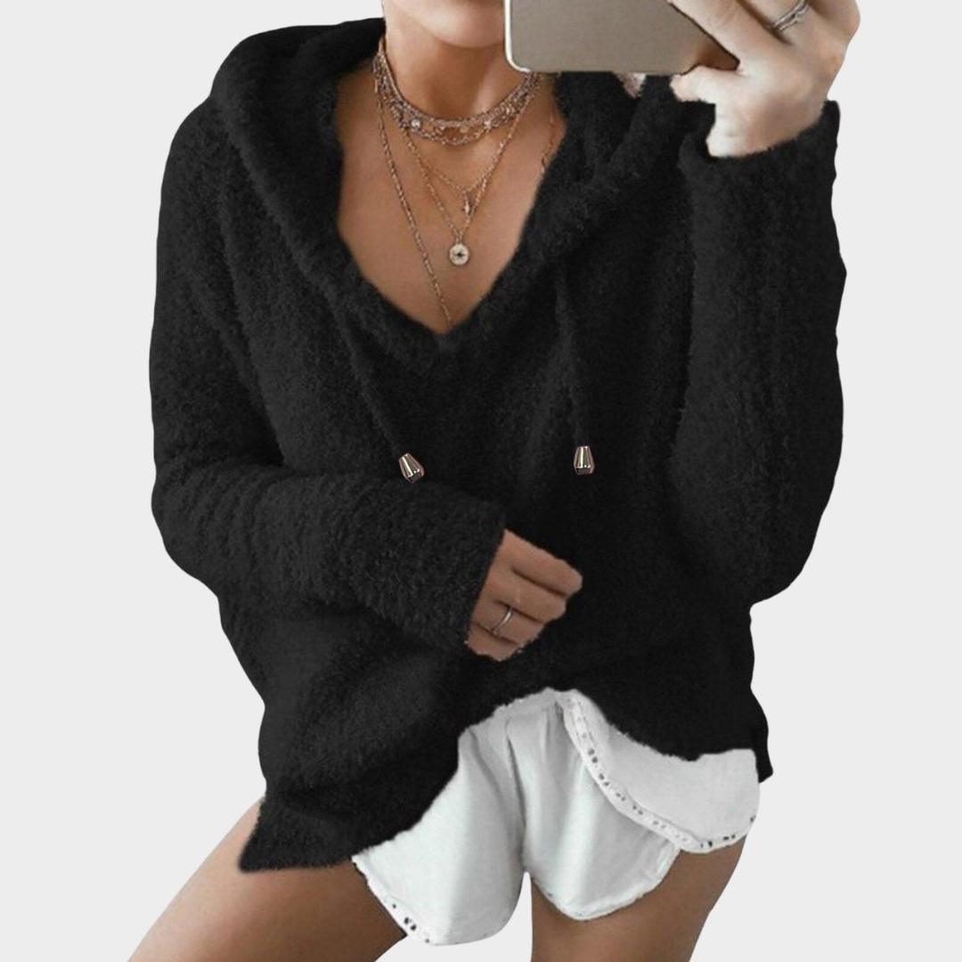 Women's Mohair Hooded Pullover – Soft & Warm – V-Neck – Loose Fit – Comfortable Knitwear – Multiple Colours