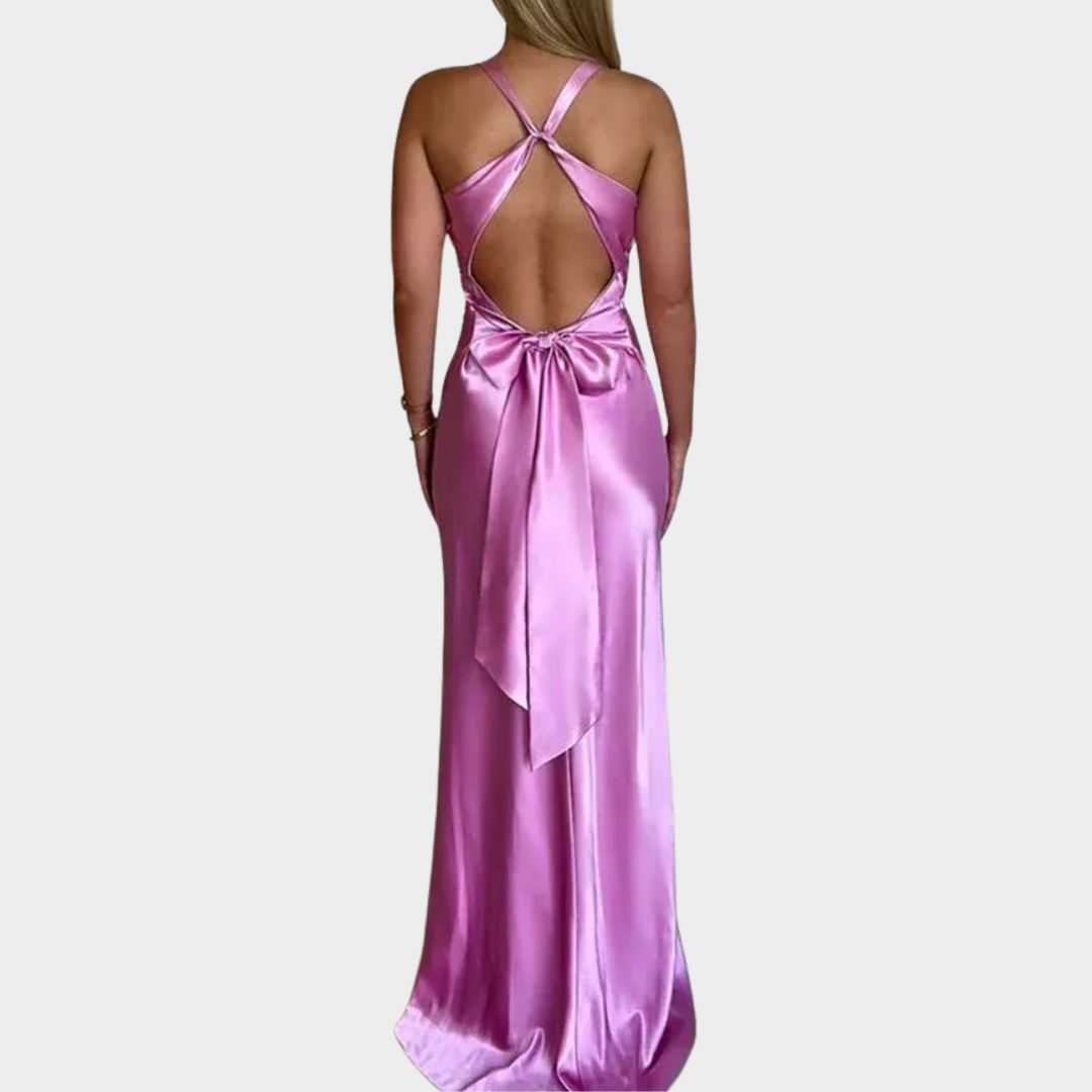 Women’s V-Neck Long Dress – Slim Satin Backless Party Gown with Straps – Multiple Colours