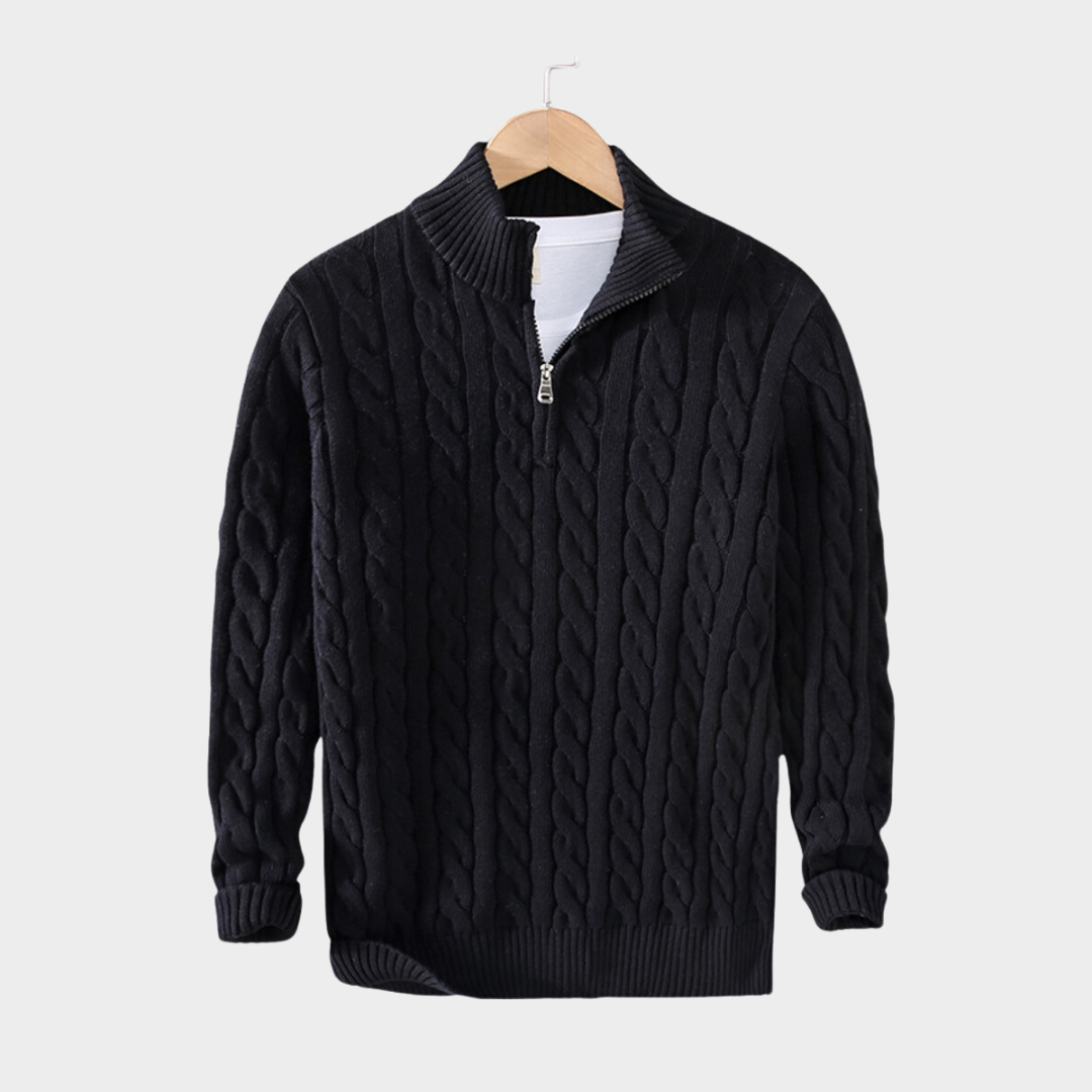 Men's Autumn Winter Cotton Pullover Half-Zip Sweater – Old Money Style - Casual Stand-Up Collar