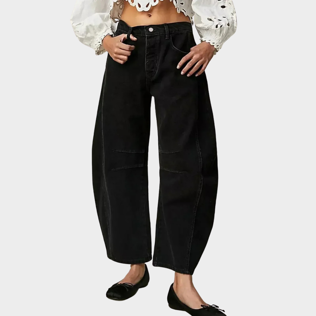Women’s Wide Leg Jeans – Retro Girlfriend Style with High Hop Pockets – Button Zipper Closure – Comfortable Fit – Multiple Colours