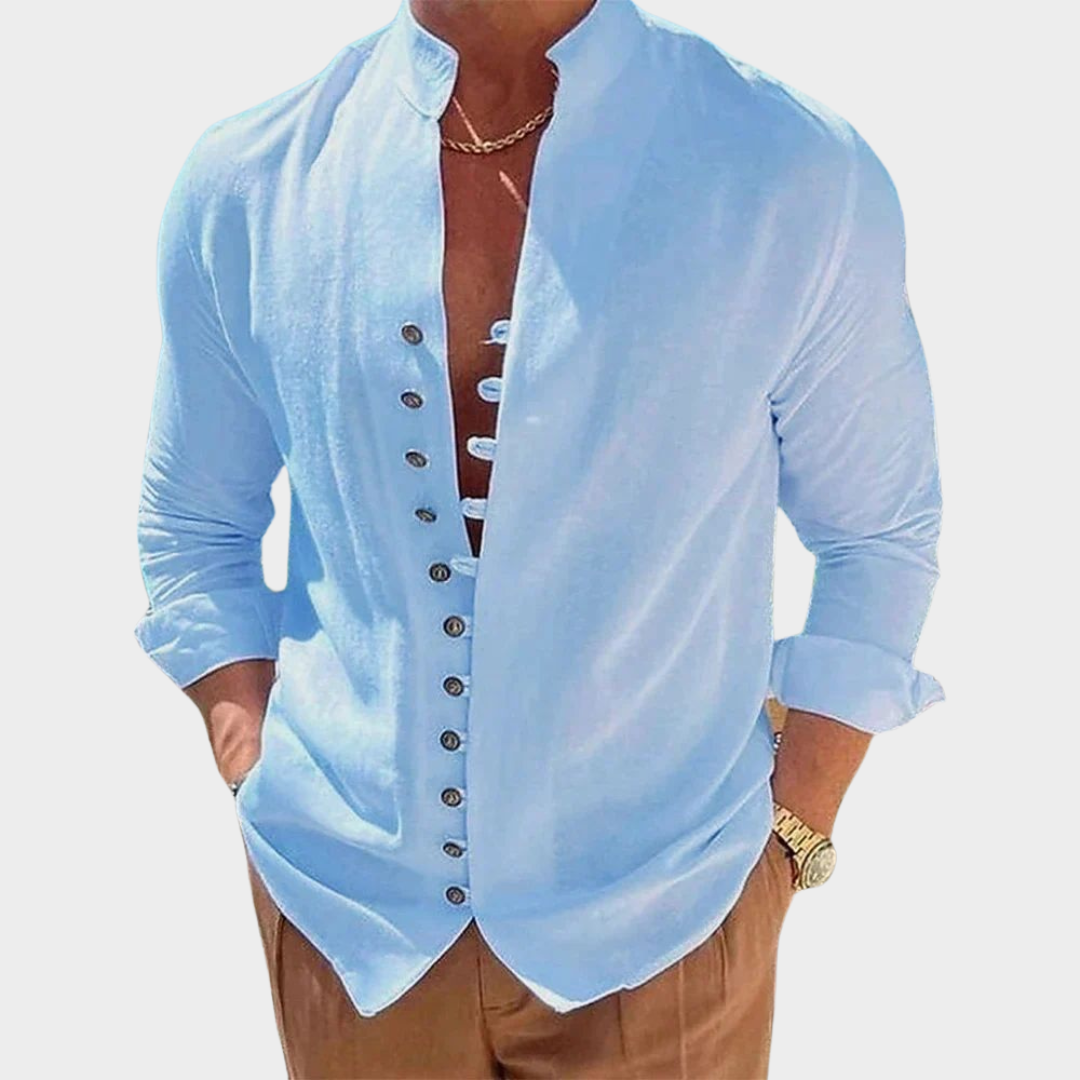 Men’s Casual Long Sleeve Shirt – Button-Up – Relaxed Fit – Solid Colour – Soft Fabric – Multiple Colours
