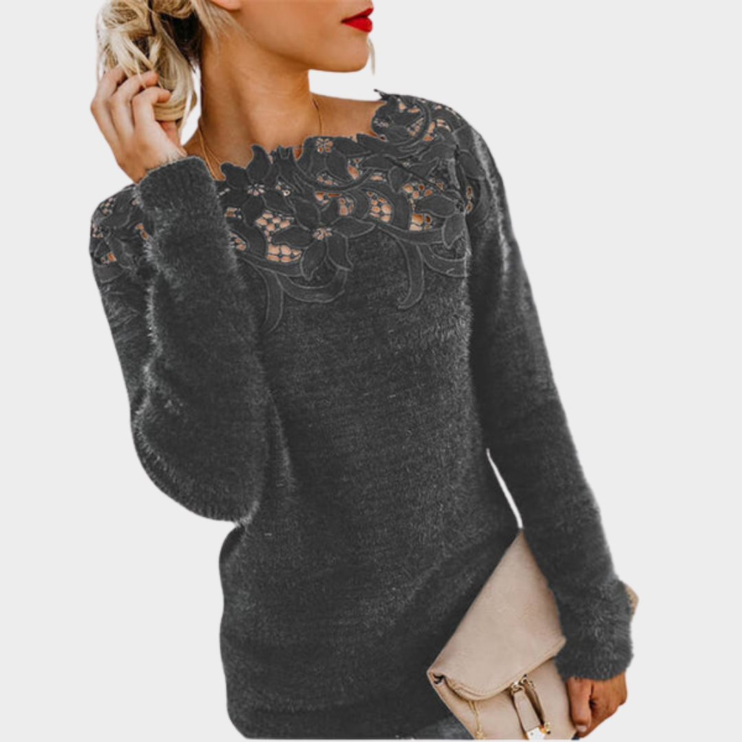 Women's Lace Splicing Sweater – One Shoulder Casual Long Sleeve Top – Elegant & Stylish – Multiple Colours