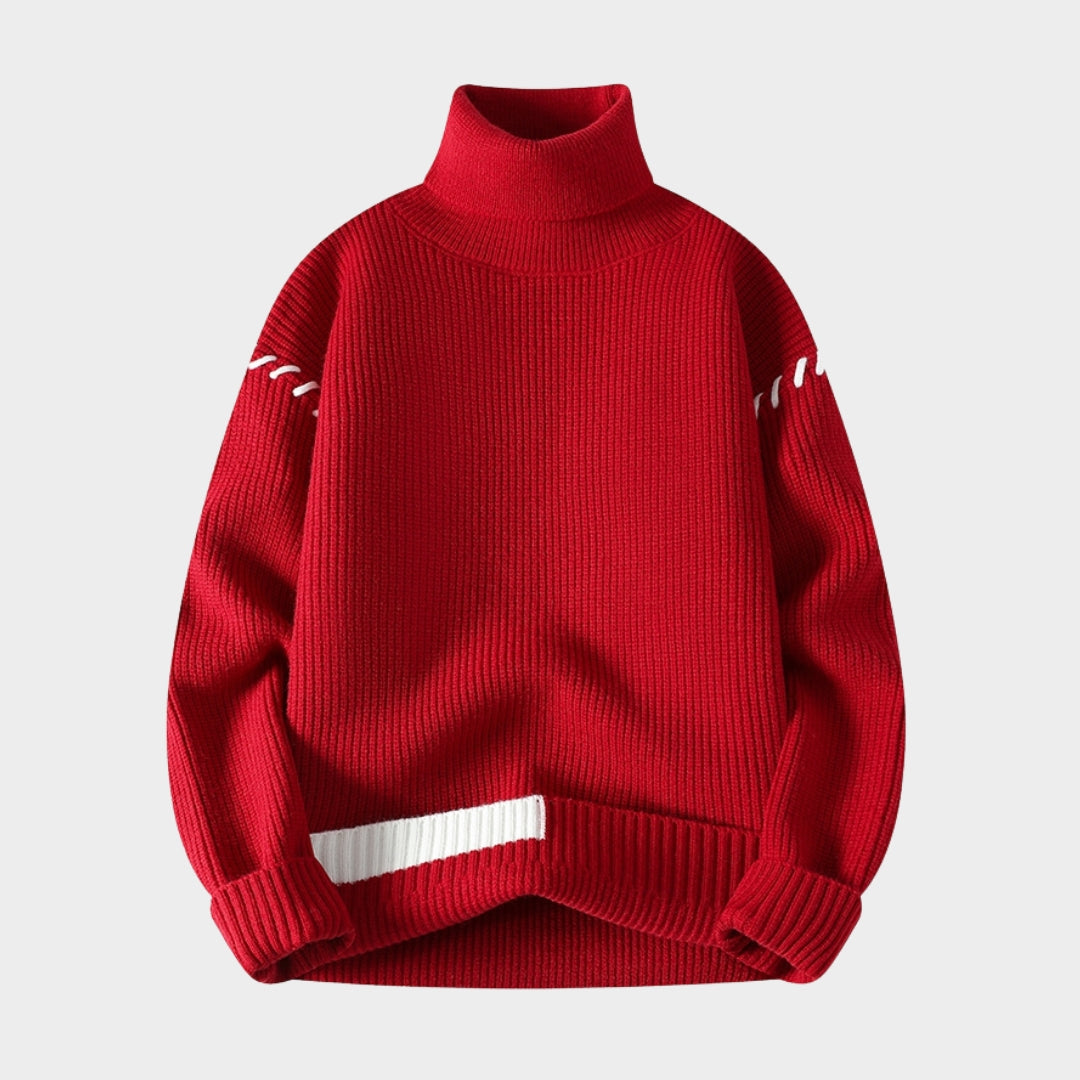 Men's Turtleneck Sweater - Loose Casual Knit Pullover with Patchwork Design (Black, Green, and More)