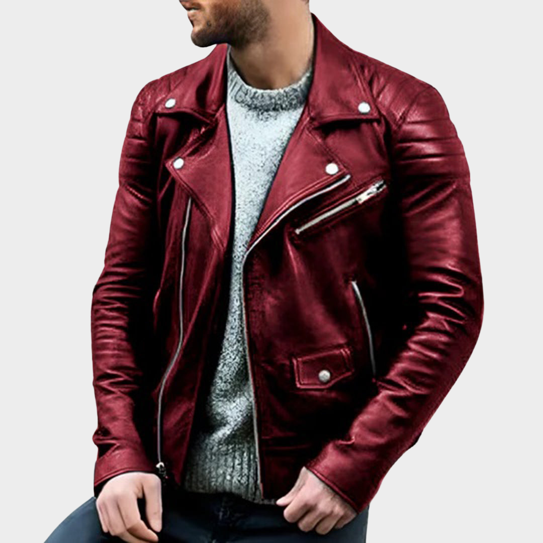 Men's PU Leather Jacket – Stand Collar Biker Coat – Zipper Front Motorcycle Style – Multiple Colours