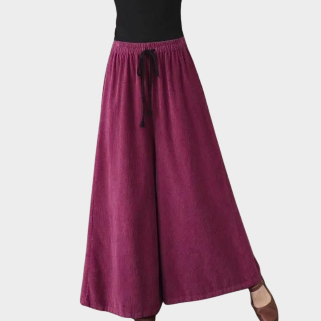 Women’s High Waisted Wide Leg Corduroy Pants - Loose Fit, Plus Velvet Warm Trousers, Black, Red, Coffee