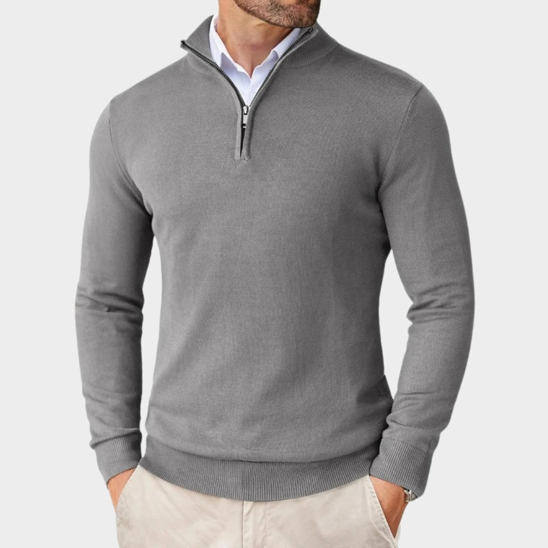 Men's Quarter Zip Sweater – Lightweight Slim Fit Knit Pullover, Half Turtleneck Stand-Up Collar (Beige, Black, Navy Blue)