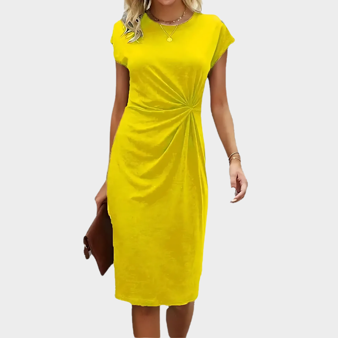 Women’s Crew-Neck Midi Dress – Pleated Pullover with Elegant Silhouette – Lightweight Comfortable Fit – Multiple Colours