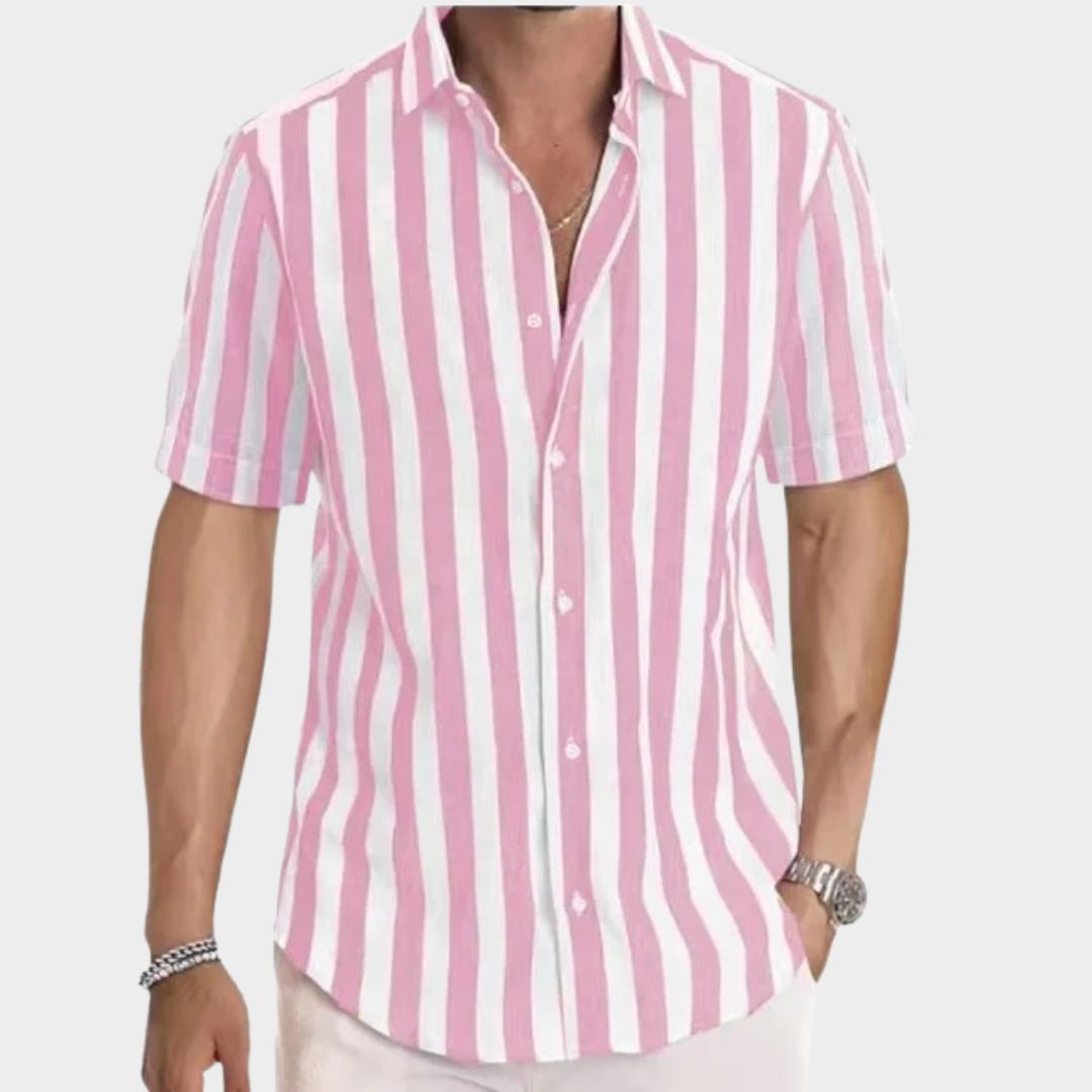 Men Striped Short Sleeve Shirt – Casual Fit – Breathable Fabric – Button-Up – Multiple Colours