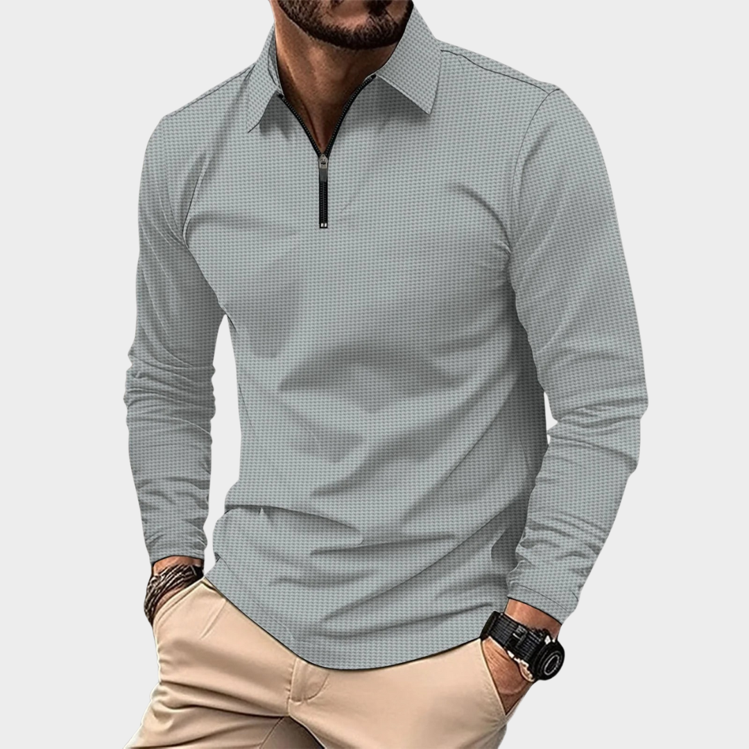 Men’s Stretch Slim Fit Long Sleeve Shirt – Breathable Zip Collar Casual Top – Multiple Colours