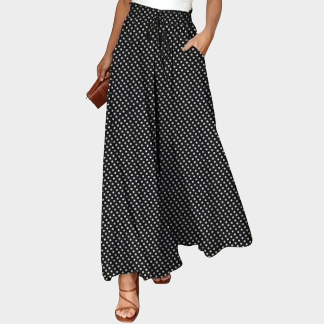 Polka Dot Women Trousers – Wide-Leg – Drawstring Waist – Lightweight Breathable Fabric – Multiple Colours