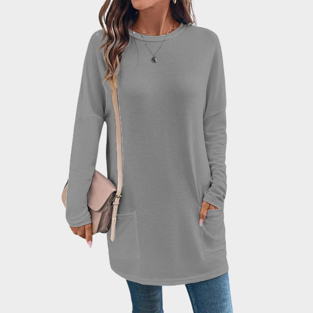 Women’s Sweatshirt – Relaxed Fit Cotton Feel Top with Round Neck, Long Sleeves and Hip Pockets – Multiple Colours