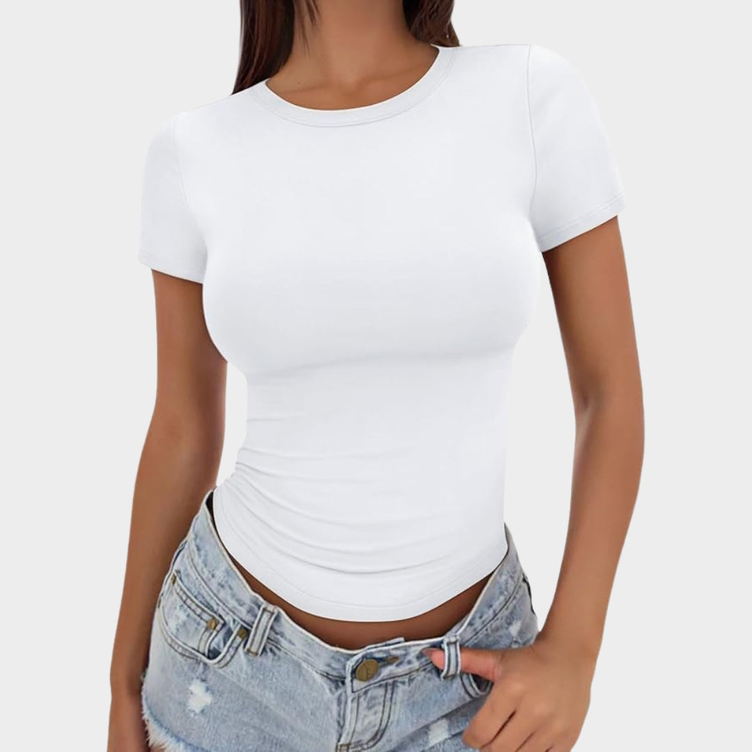 Women's Crop T-Shirt - Short Sleeve - Casual & Workout Tee - Soft & Stretchy - Multiple Colours