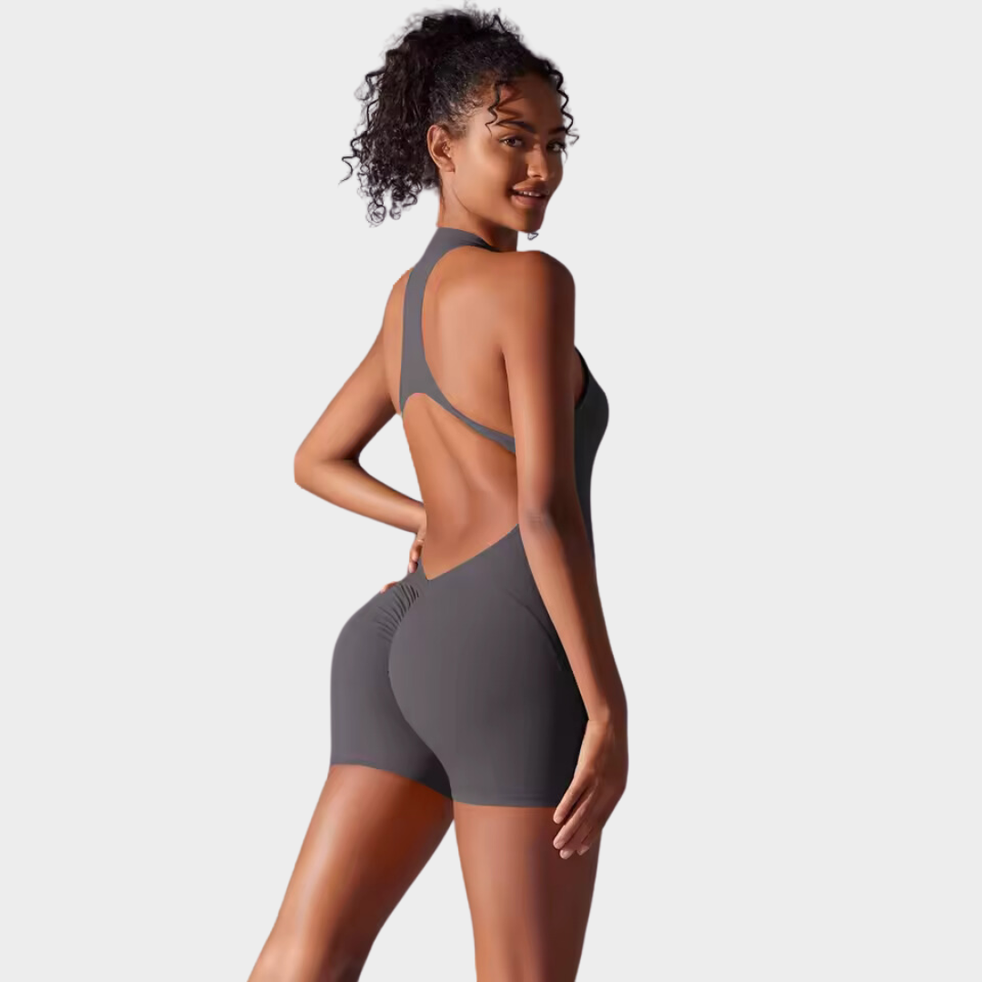 Women's Backless Yoga Jumpsuit - Sleeveless Sports Romper - Zip Front - Multiple Colours