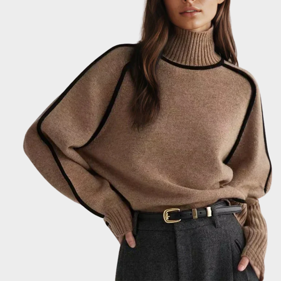 Women's Turtleneck Knitted Sweater – Loose Fit – Striped Design – Multiple Colours