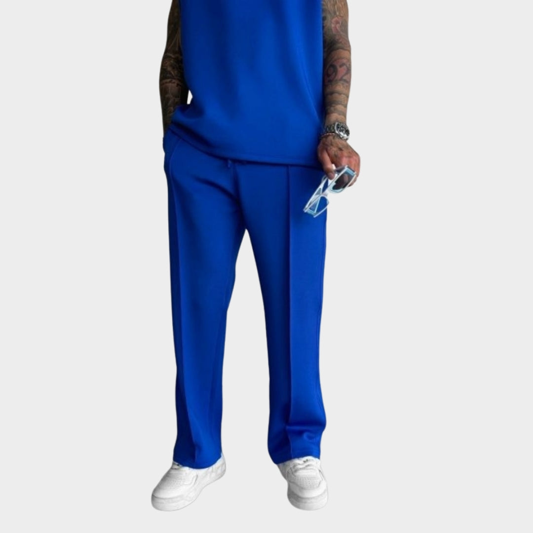 Men's Wide-Leg Trousers - Elastic Waist & Drawstring - Pleated Straight-Leg Fit - Multiple Colours