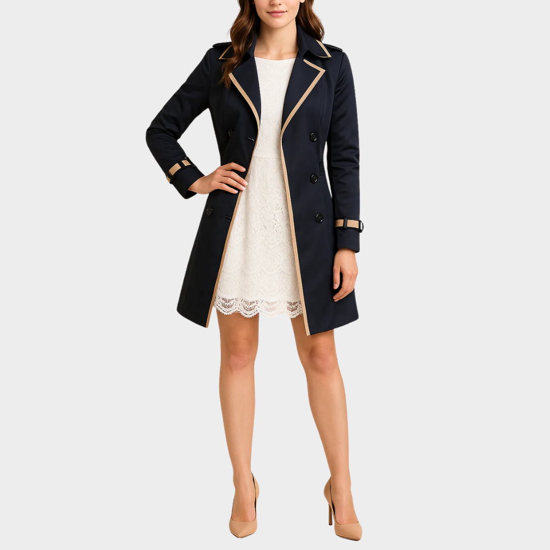 Women Double Breasted Trench Coat – Long Casual Windbreaker with Belted Fit – Elegant Outerwear – Multiple Colours