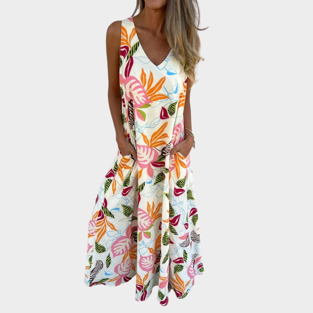 Boho Print Women Dress – Sleeveless – V Neck – Pullover Style – Loose Fit – Lightweight Fabric – Multiple Colours