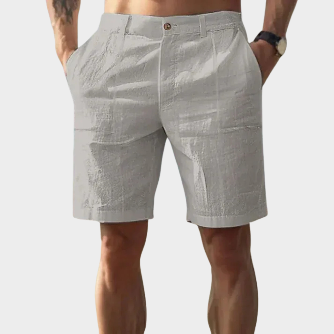 Men Linen Shorts – Stand Pocket Button Fly – Relaxed Fit – Solid Colour – Lightweight Fabric – Multiple Colours