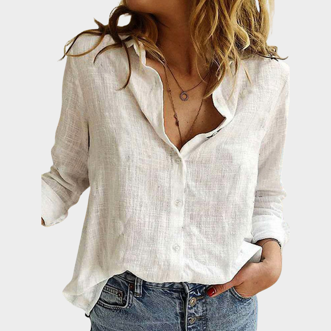 Women's Casual Cotton Linen Shirt – Long Sleeve – Button-Up – Loose Fit – Multiple Colours